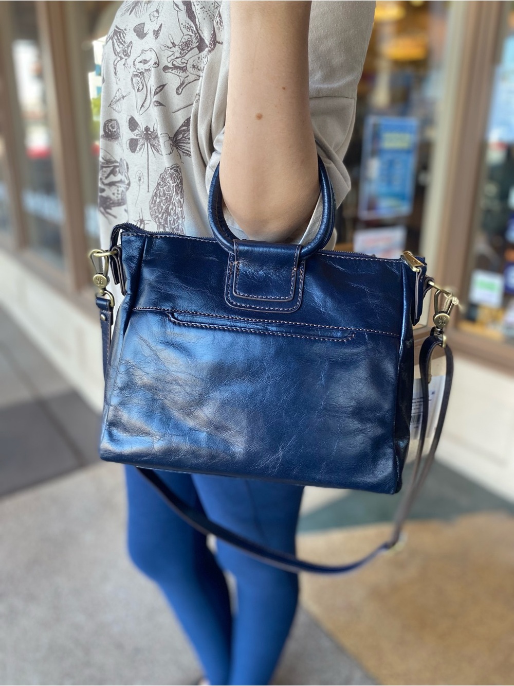 Hobo - Sheila Medium Satchel in Polished Leather Navy (NEW W/ TAGS)